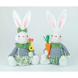 Boy & Girl Green Bunny Seated Easter Decor - Set of 2